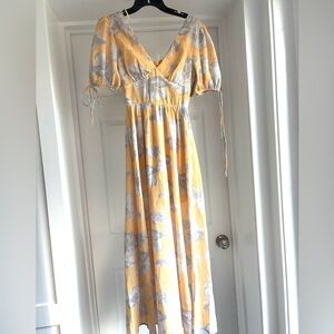 NWT- Mika and Gala - Yellow and Gray Floral Maxi Dress